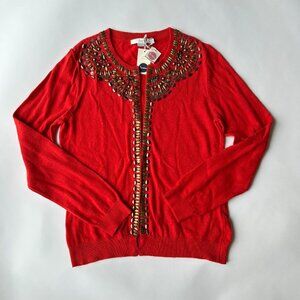 NWT BODEN rare hand embellished art to wear cashmere blend red cardigan size  8
